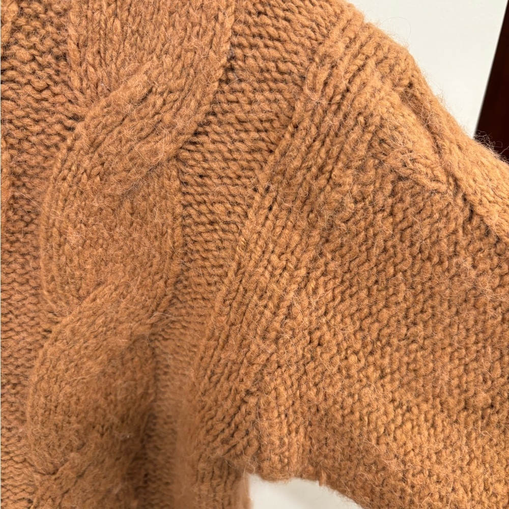 J. Crew Brown Rust Wool Alpaca Blend  Cable Knit Oversized Cardigan Size M - Picture 6 of 16